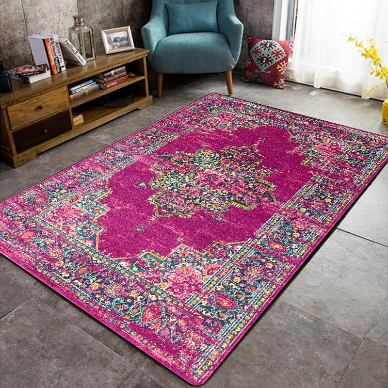 Persische Rosen-Fußmatte mit geometrischem Muster – Retro-Ethno-Teppich (Rosa-Lila)