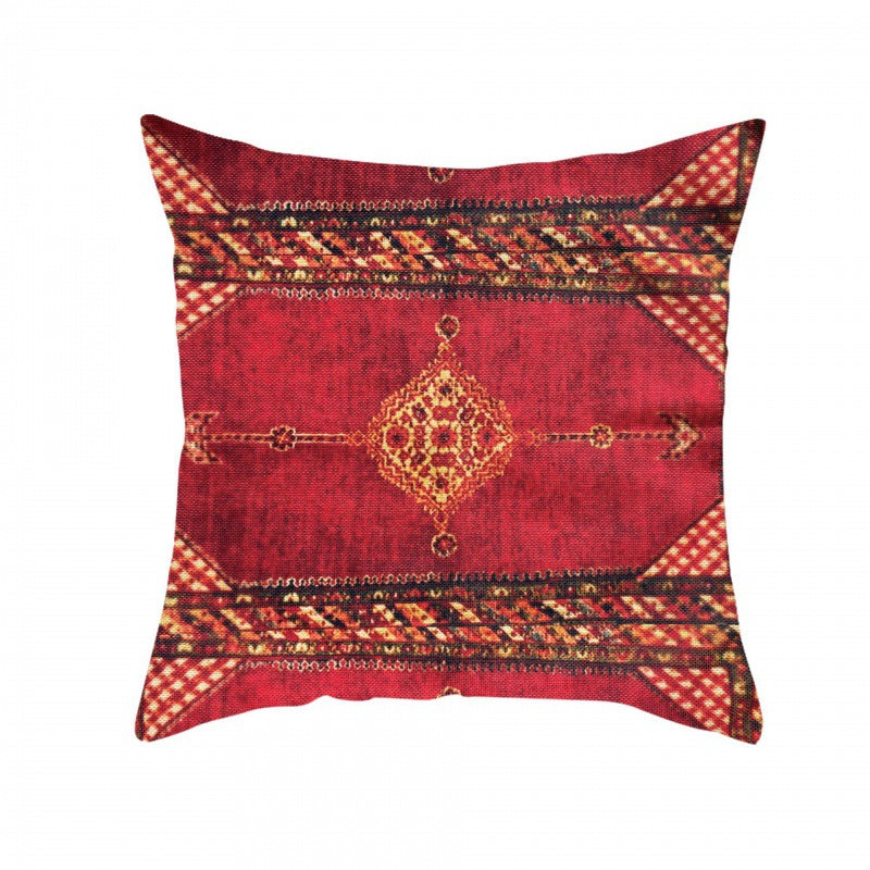 Kissenbezug mit türkisch-persischem rotem Muster – Leinenkissen im Bohème-Stil (45×45 cm)