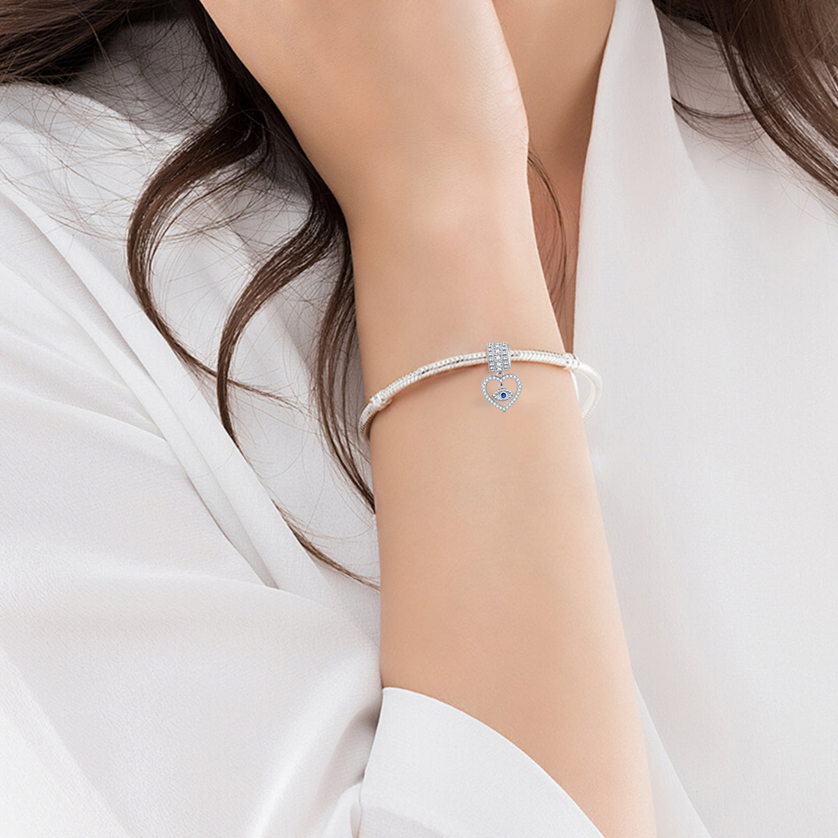 Herzförmiger Anhänger mit bösem Blick (925er Silber)