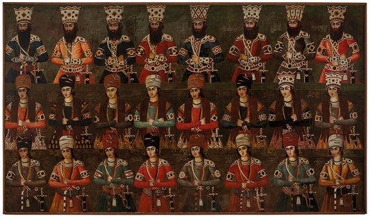 Qajar group portrait of twenty-four sons and grandsons of Fath-Ali Shah, painted in Iran around 1810–20