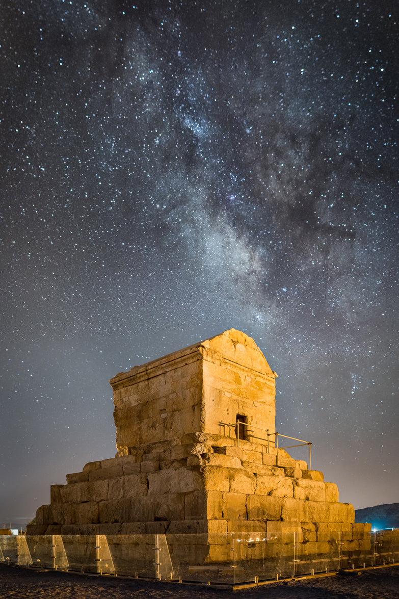 Tomb of Cyrus the Great at Pasargadae in Fars Province, Iran, beneath the night sky