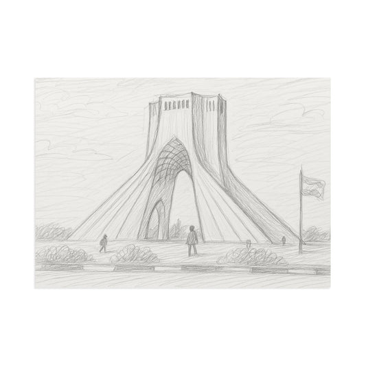 Postkarten mit Bleistiftskizzen des Azadi-Turms – Postkartenset mit Motiven von Sehenswürdigkeiten der bildenden Kunst