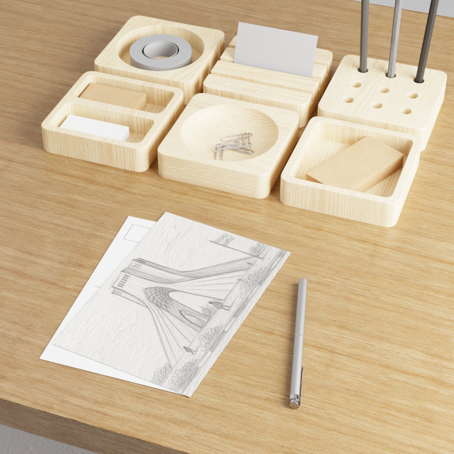 Postkarten mit Bleistiftskizzen des Azadi-Turms – Postkartenset mit Motiven von Sehenswürdigkeiten der bildenden Kunst