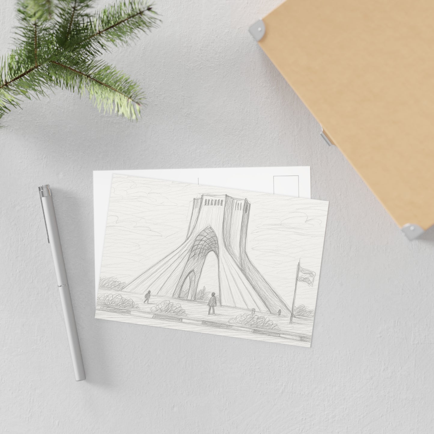 Postkarten mit Bleistiftskizzen des Azadi-Turms – Postkartenset mit Motiven von Sehenswürdigkeiten der bildenden Kunst