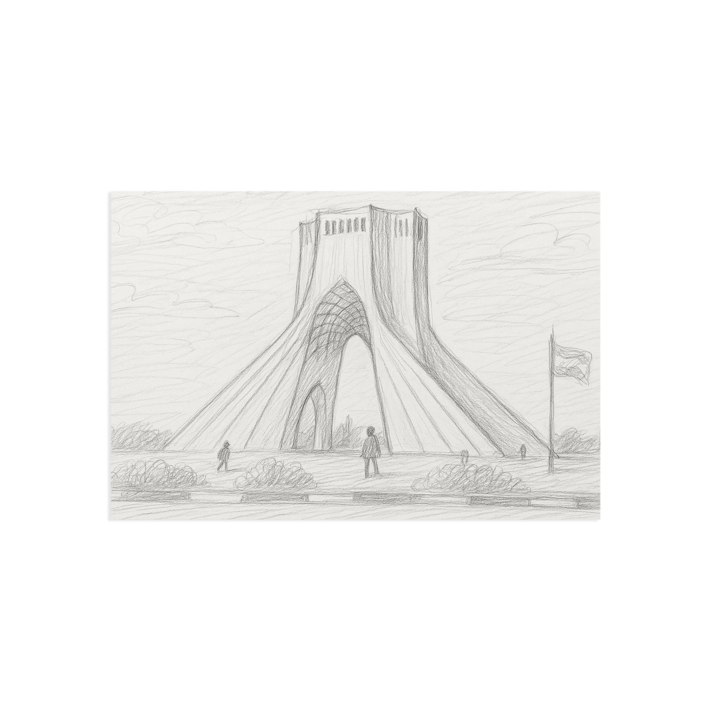 Postkarten mit Bleistiftskizzen des Azadi-Turms – Postkartenset mit Motiven von Sehenswürdigkeiten der bildenden Kunst