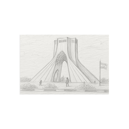 Postkarten mit Bleistiftskizzen des Azadi-Turms – Postkartenset mit Motiven von Sehenswürdigkeiten der bildenden Kunst