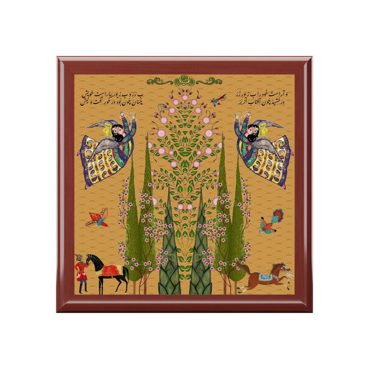 Persian Miniature Jewelry Box — Floral Cypress & Angel Motif