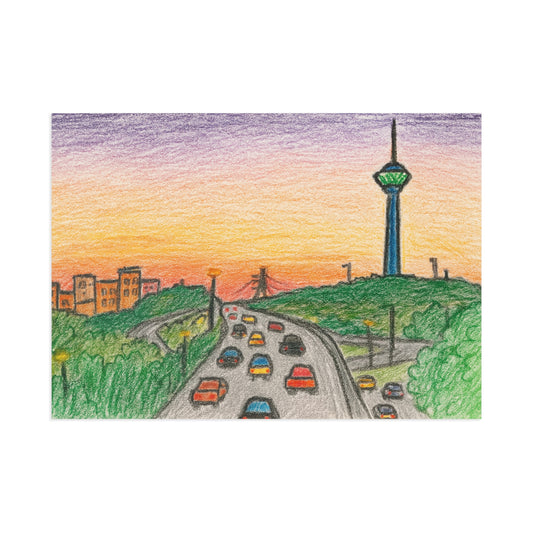 Teheran Sonnenuntergang Milad-Turm Illustration (Set aus Postkarten)