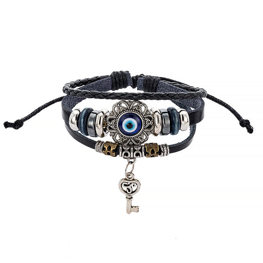 Armband aus mehrlagigem Rindsleder mit Nazar-Motiv