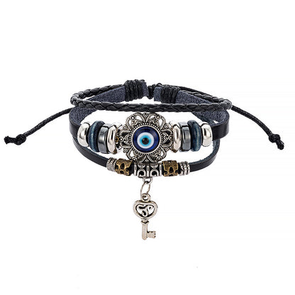 Armband aus mehrlagigem Rindsleder mit Nazar-Motiv