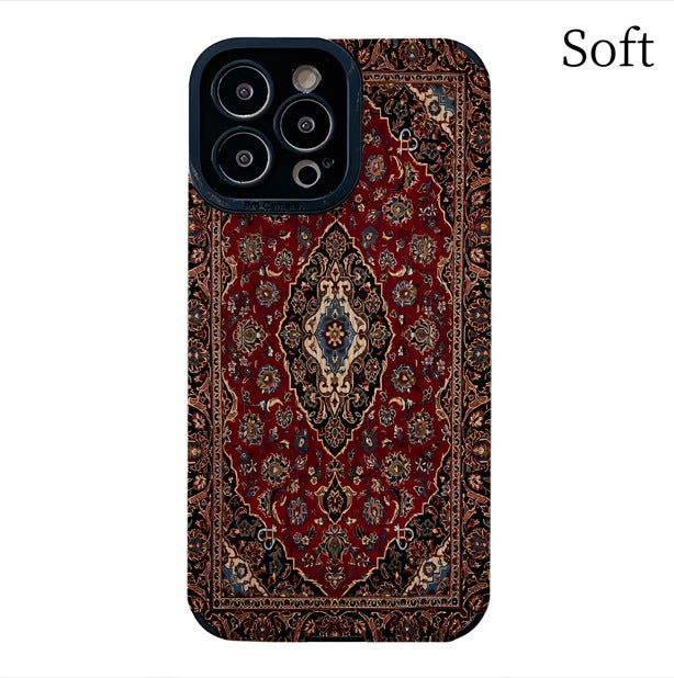 Persian Carpet Pattern iPhone Case – Embossed Lambskin-Look Cover with Lanyard