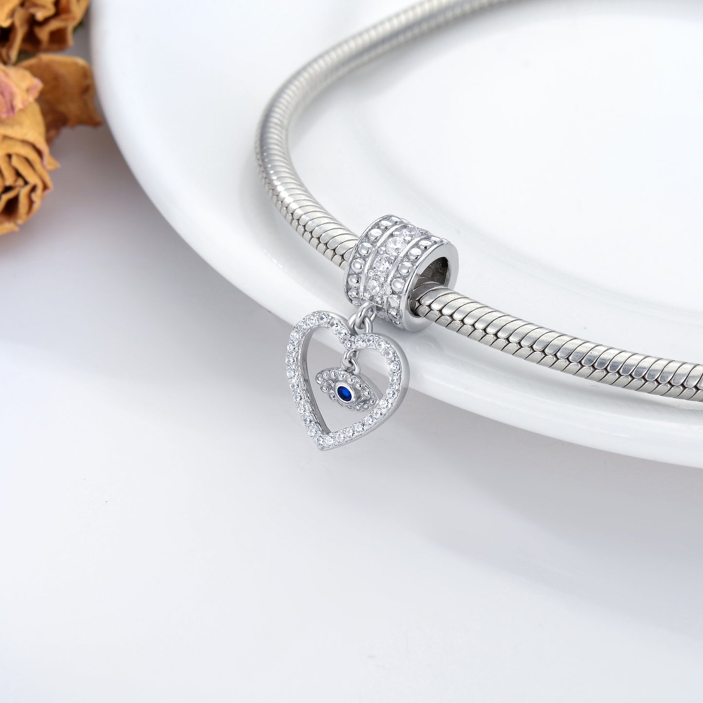 Herzförmiger Anhänger mit bösem Blick (925er Silber)