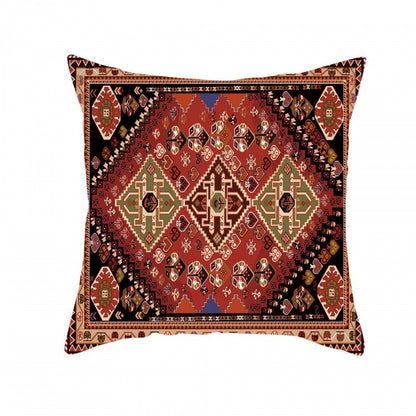 Turkish–Persian Red Pattern Pillow Cover – Bohemian Linen Cushion (45×45 cm)