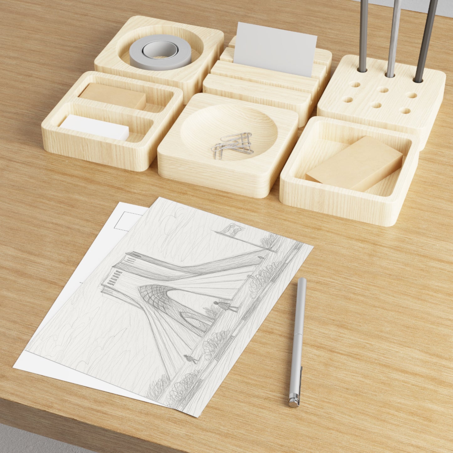 Postkarten mit Bleistiftskizzen des Azadi-Turms – Postkartenset mit Motiven von Sehenswürdigkeiten der bildenden Kunst